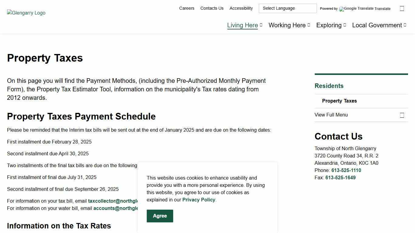 Property Taxes Township of North Glengarry